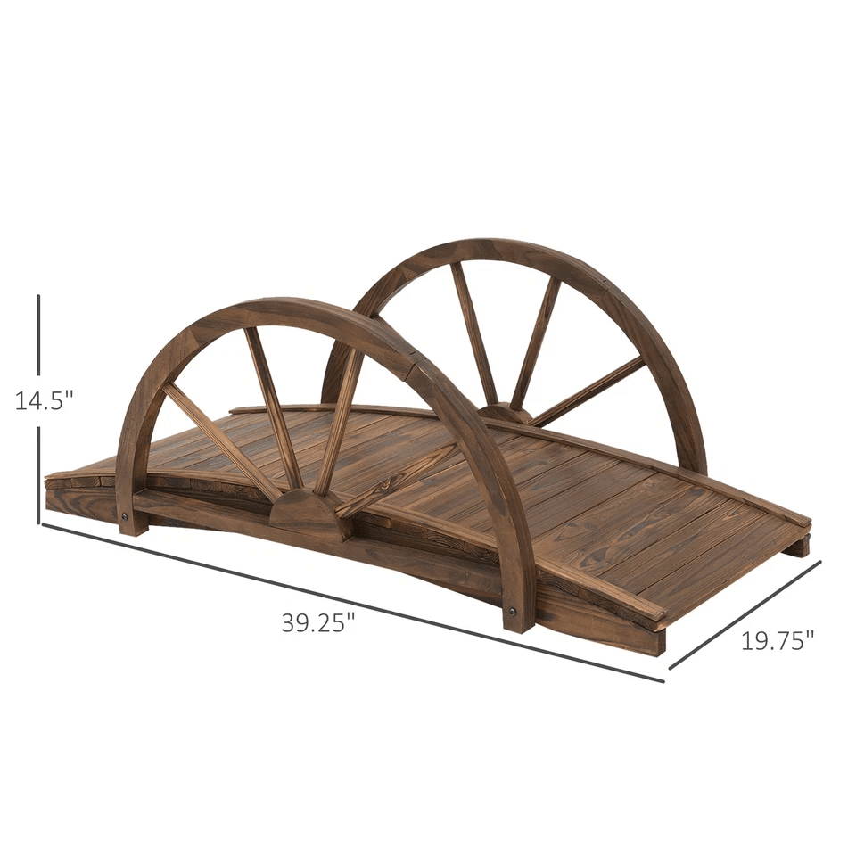Wooden Garden Bridge Arc Stained Finish Walkway With Half Wheeled Railings Decorative Outdoor Lands 10