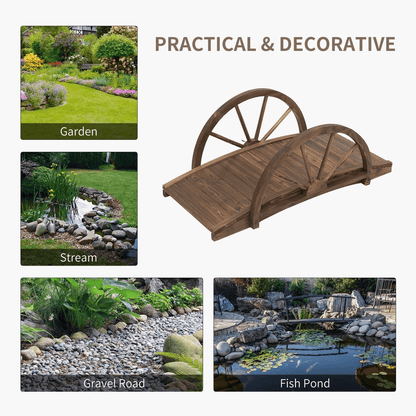 Wooden Garden Bridge Arc Stained Finish Walkway With Half Wheeled Railings Decorative Outdoor Lands 7