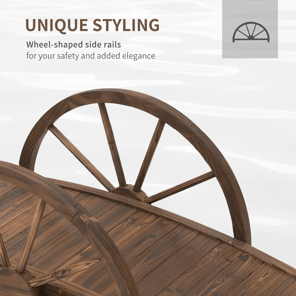 Wooden Garden Bridge Arc Stained Finish Walkway With Half Wheeled Railings Decorative Outdoor Lands 5