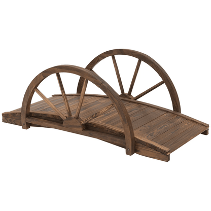 Wooden Garden Bridge Arc Stained Finish Walkway With Half Wheeled Railings Decorative Outdoor Lands 9