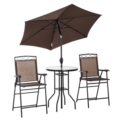 Outdoor Patio Dining Set Furniture With Folding Chairs Table  Adjustable Umbrella 2