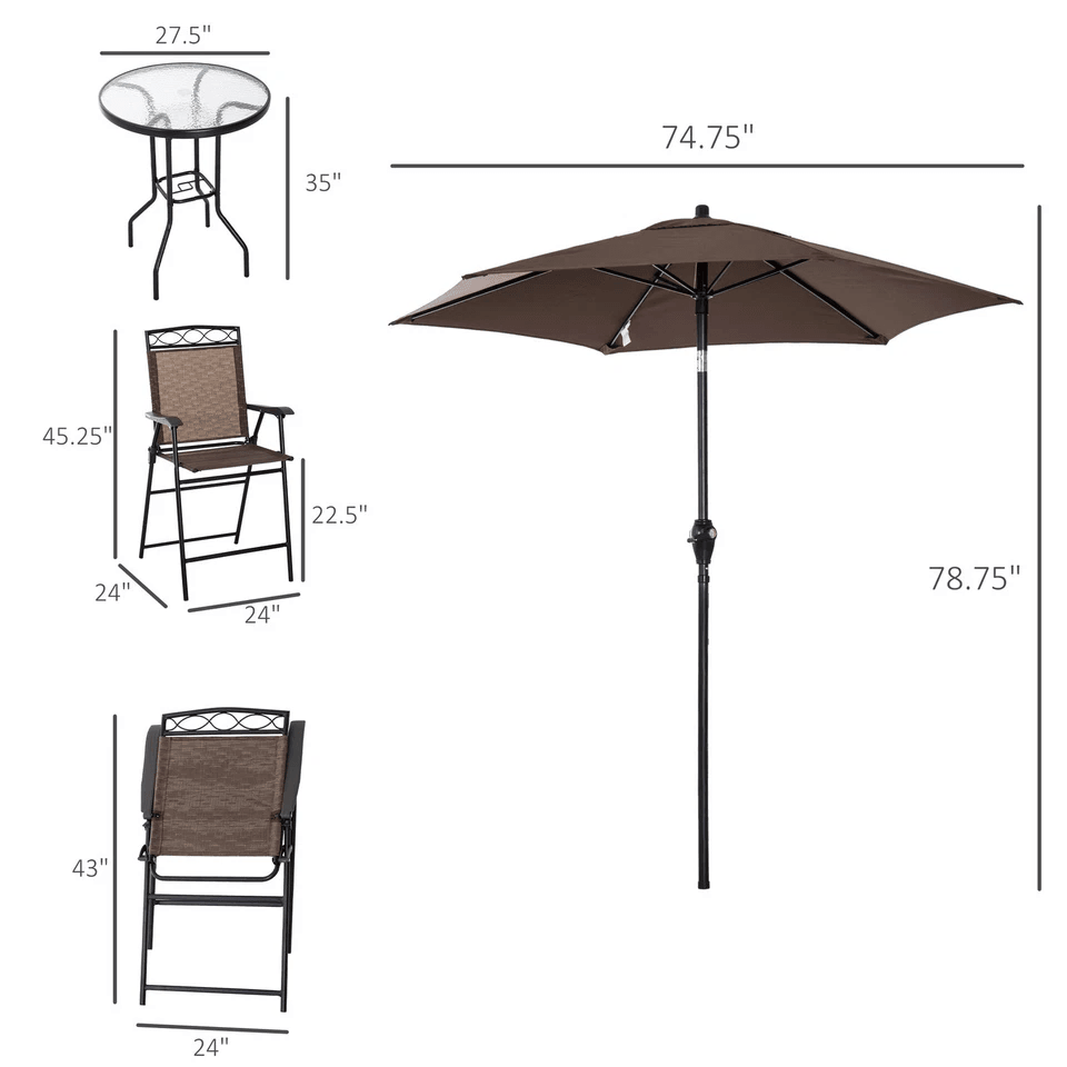 Outdoor Patio Dining Set Furniture With Folding Chairs Table  Adjustable Umbrella 1