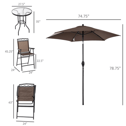 Outdoor Patio Dining Set Furniture With Folding Chairs Table  Adjustable Umbrella 1