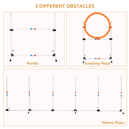 Outdoor 3 Piece Dog Pet Agility Training Equipment Backyard Starter Course Set High Jump Weave Pole 4