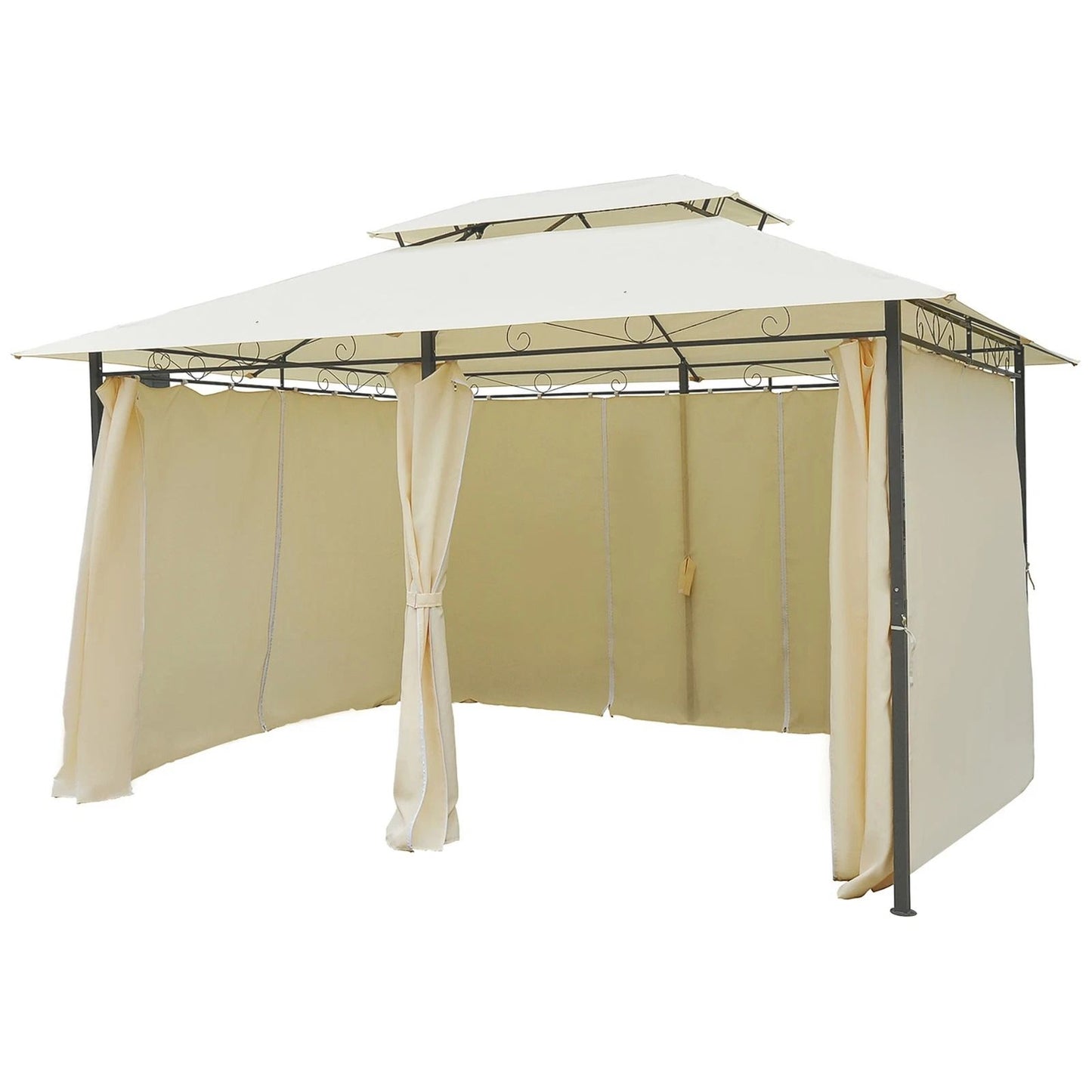 Large Outdoor Relaxing Cabana With Steel Frame  Removable Cream White Curtains Perfect For Patio  G 2