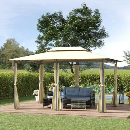 Large Outdoor Relaxing Cabana With Steel Frame  Removable Cream White Curtains Perfect For Patio  G 1