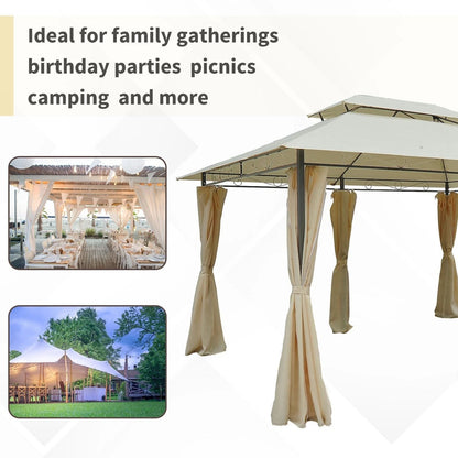 Large Outdoor Relaxing Cabana With Steel Frame  Removable Cream White Curtains Perfect For Patio  G 6