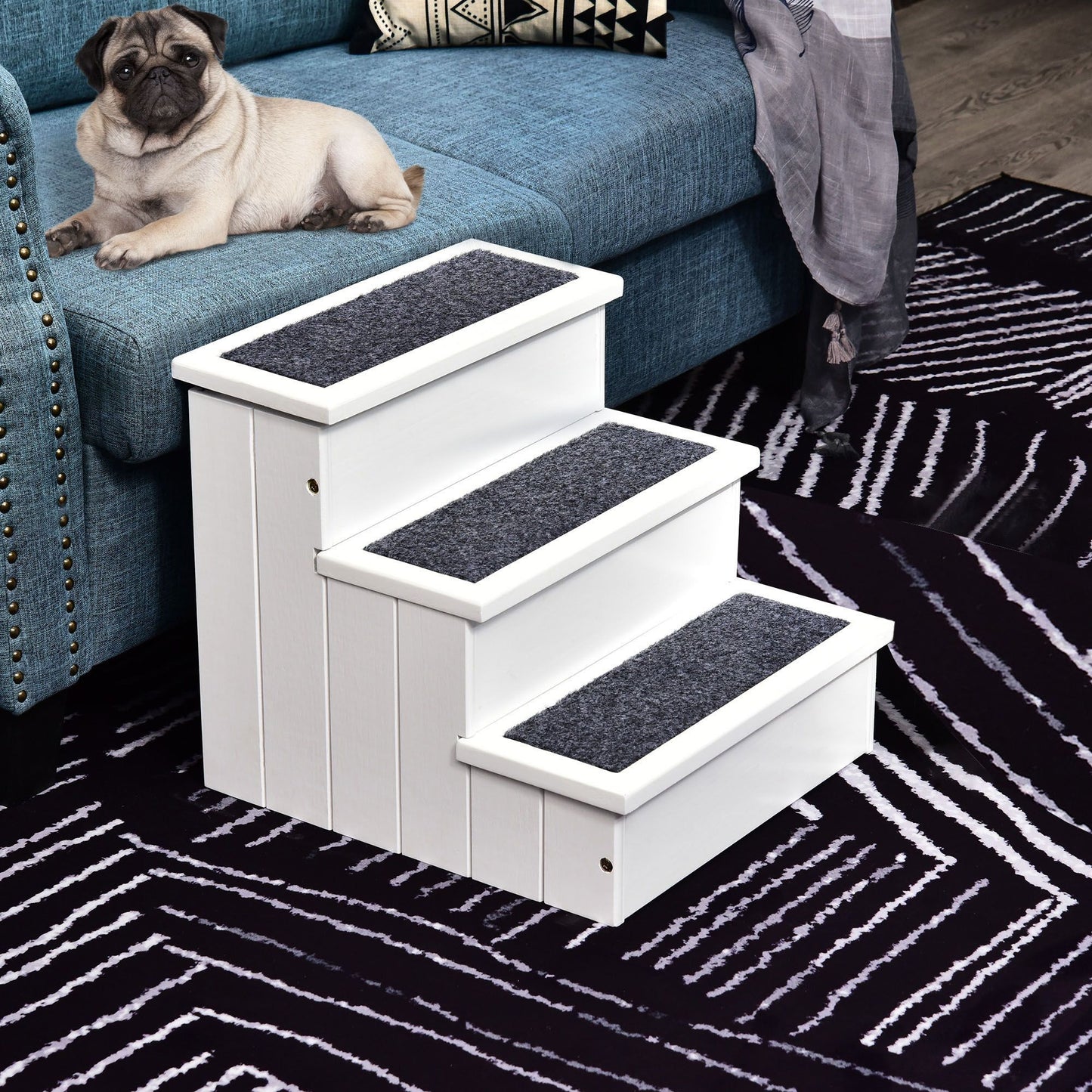3Step Wood Pet Stairs With NonSlip Carpet  Safe Ramp For Cats  Small Dogs 4