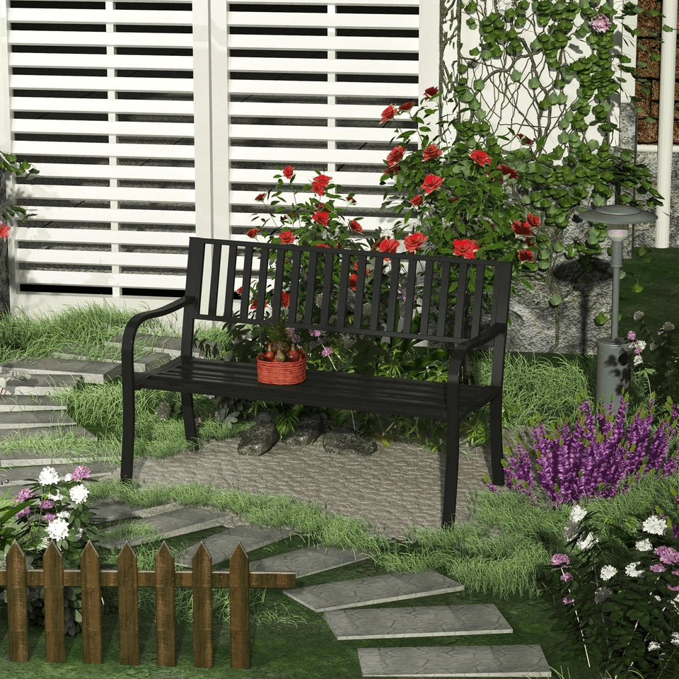 Heavy Duty Outdoor Bench Steel Patio Garden Furniture Park Chair For Backyard Deck  Porch Seating 1