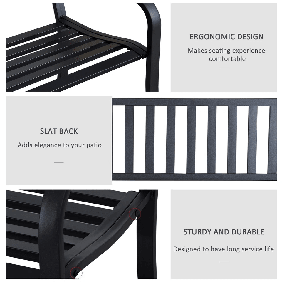 Heavy Duty Outdoor Bench Steel Patio Garden Furniture Park Chair For Backyard Deck  Porch Seating 5