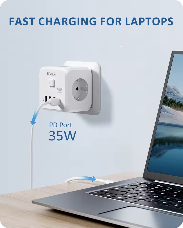7 In 1 EU Plug Power Strip With USB Fast Charging And Type C PD Port 3