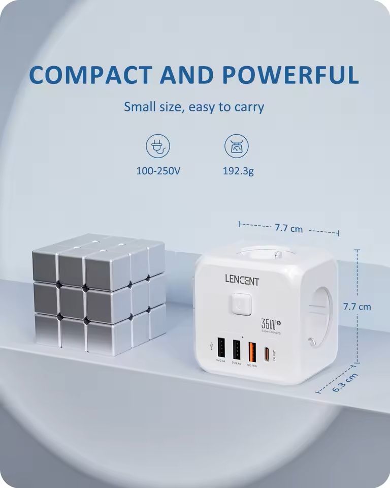 7 In 1 EU Plug Power Strip With USB Fast Charging And Type C PD Port 4
