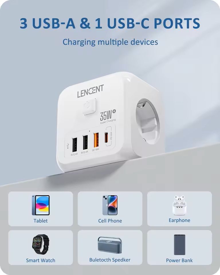 7 In 1 EU Plug Power Strip With USB Fast Charging And Type C PD Port 1