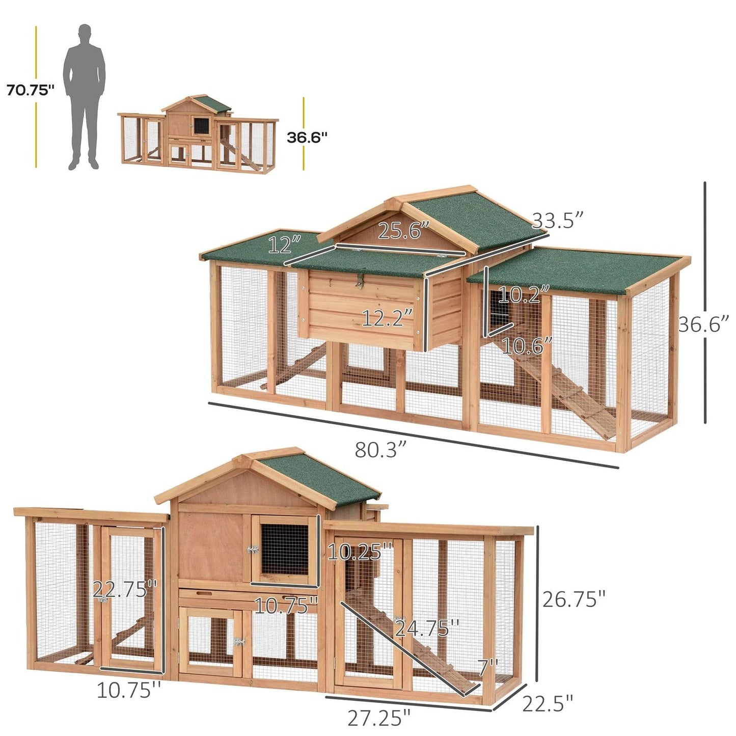 Large Wooden Chicken Coop With Nesting Box  Run Spacious Backyard Hen House For Poultry 8
