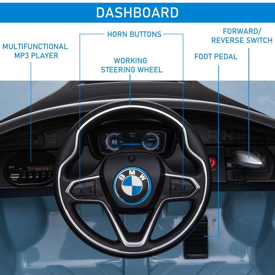 Licensed BMW I8 Coupe Electric Kids RideOn Car  6V BatteryPowered Toy Car In Blue For Ages 38 3