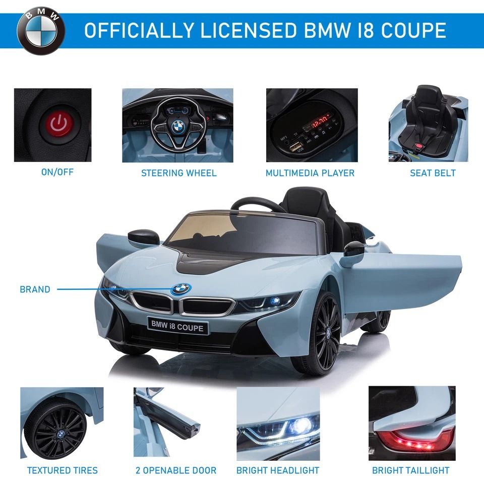 Licensed BMW I8 Coupe Electric Kids RideOn Car  6V BatteryPowered Toy Car In Blue For Ages 38 5