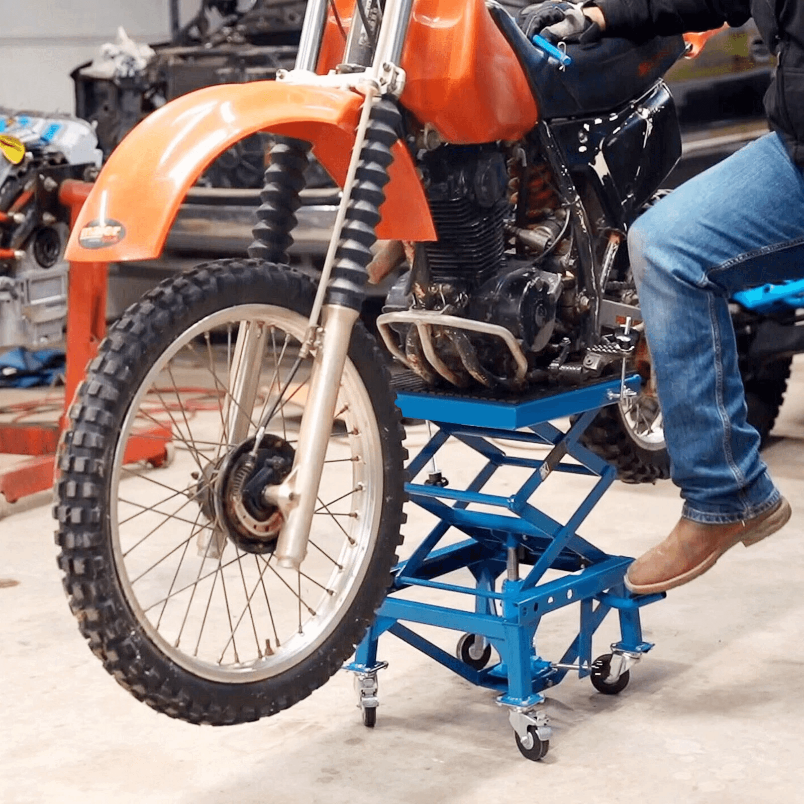 Steel Frame Portable Hydraulic Motorcycle Scissor Lift Stand w/ Foot Pump
