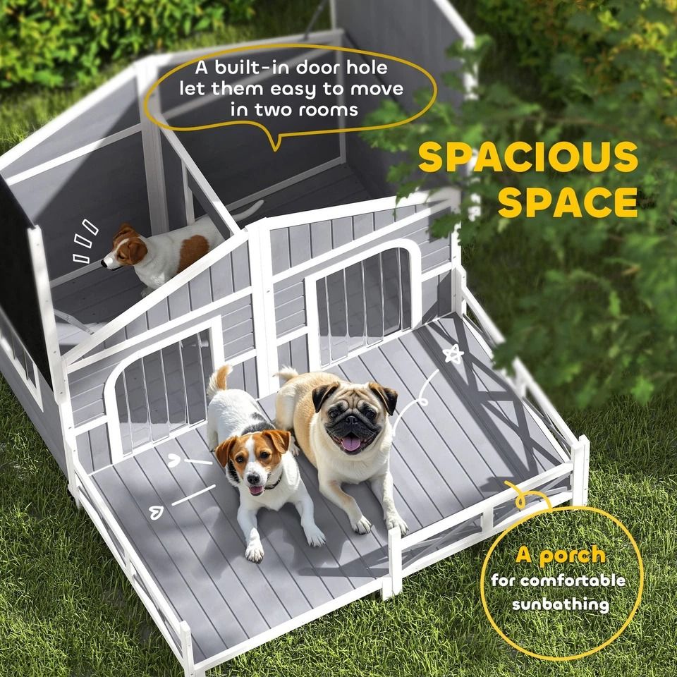 Large Wooden Dog House For Porch Or Deck 59 Grey Outdoor Pet Shelter 5