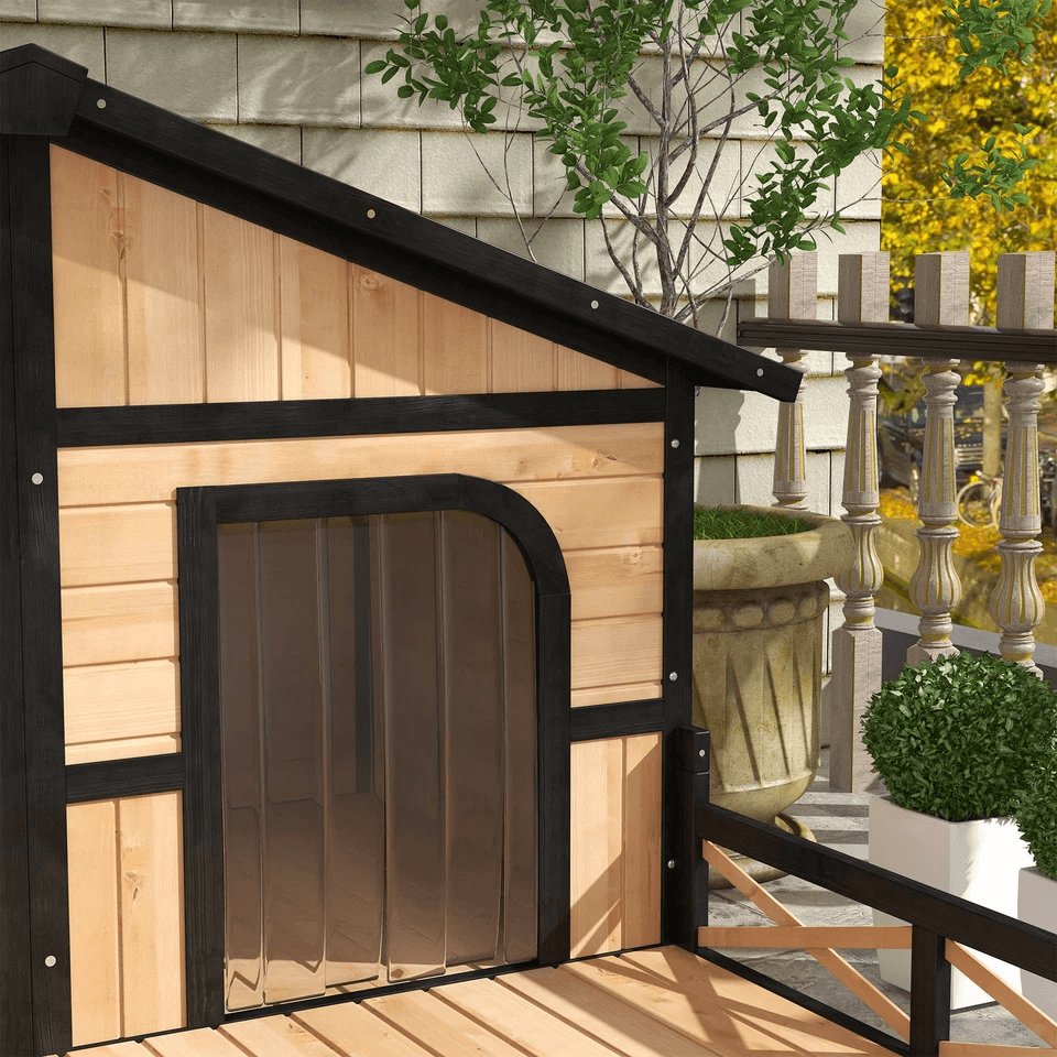 Wooden Elevated Backyard Dog House Kit All Weather Rustic Log Cabin Outdoor Pet Shelter For Small   4