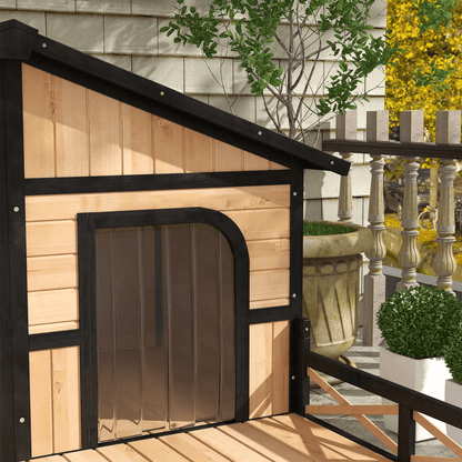 Wooden Elevated Backyard Dog House Kit All Weather Rustic Log Cabin Outdoor Pet Shelter For Small   4