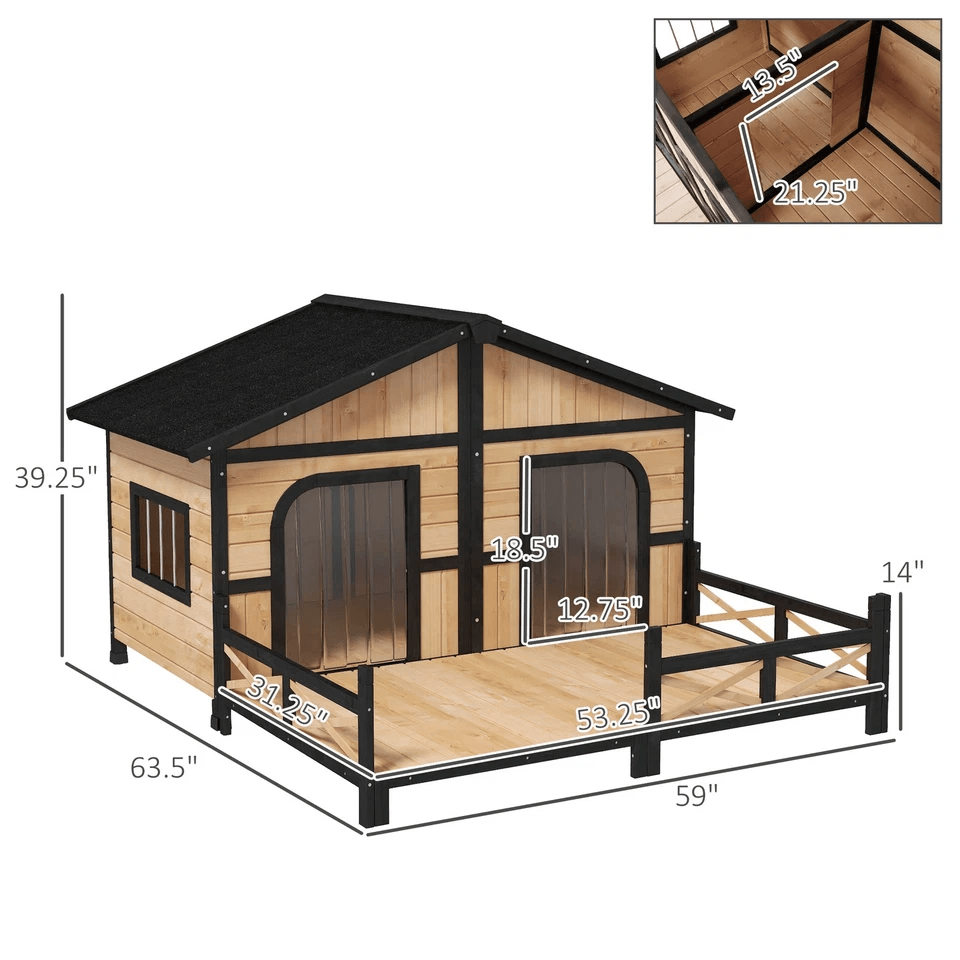 Wooden Elevated Backyard Dog House Kit All Weather Rustic Log Cabin Outdoor Pet Shelter For Small   6