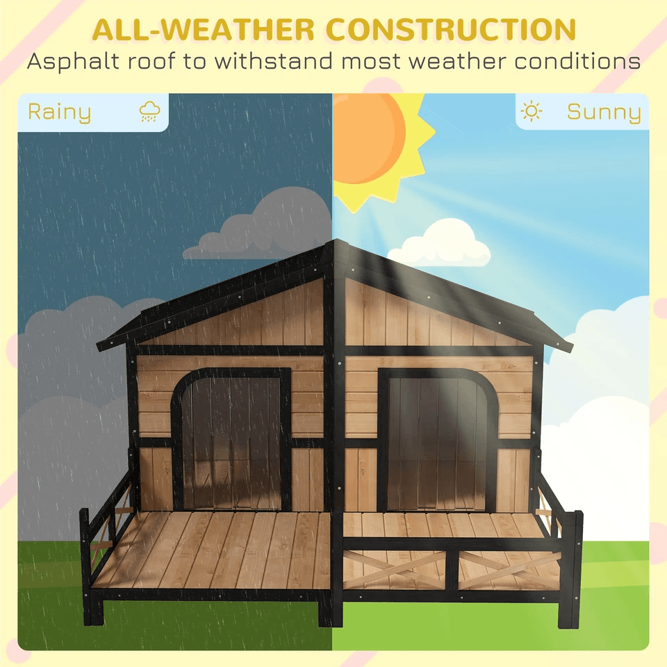 Wooden Elevated Backyard Dog House Kit All Weather Rustic Log Cabin Outdoor Pet Shelter For Small   2