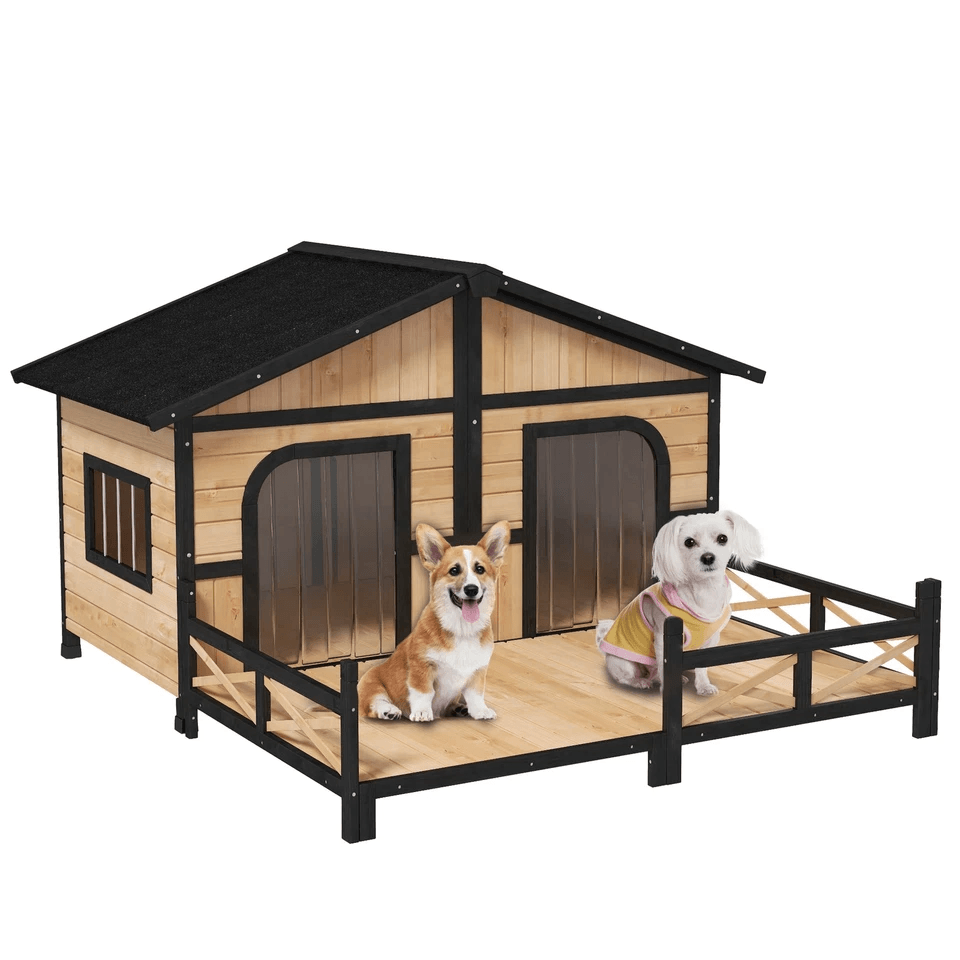 Wooden Elevated Backyard Dog House Kit All Weather Rustic Log Cabin Outdoor Pet Shelter For Small   8