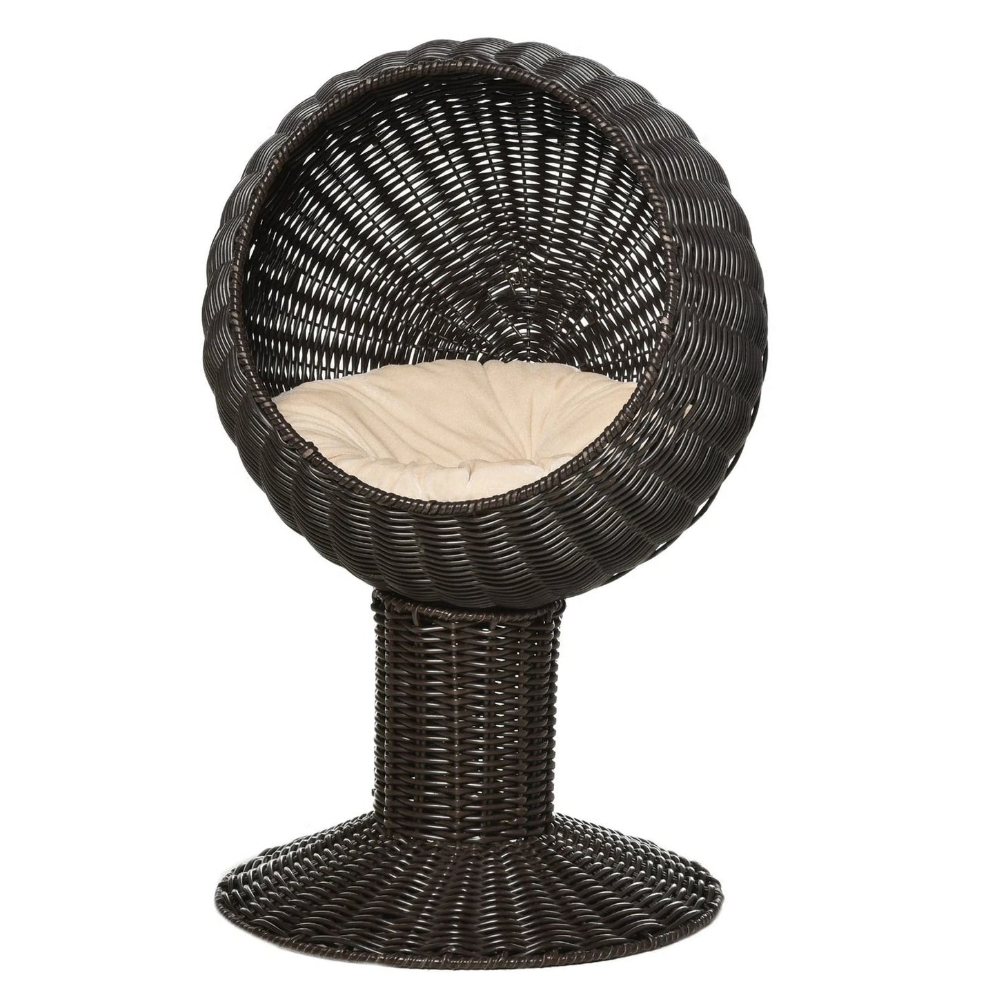 27 Rattan Wicker Elevated Cat House  Cozy Kitty Scratch House With Plush Cushion Boho Pet Bed 5