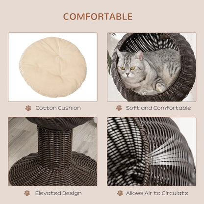 27 Rattan Wicker Elevated Cat House  Cozy Kitty Scratch House With Plush Cushion Boho Pet Bed 3