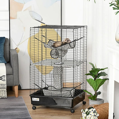 Ferret Cage with Wheels, Hammocks & Tunnels, Multi-Level Small Pet Play House Habitat
