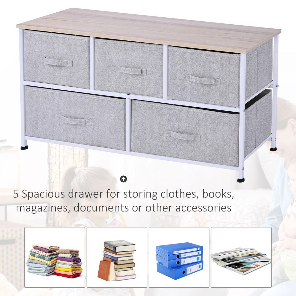40 Storage Cube Dresser Unit With 5 Fabric Drawer Bins  Sleek Shelf Organizer For Home  Office 3