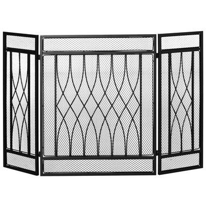 Folding Fireplace Screen Black Home Metal Mesh Fire Spark Guard Protective Fireplace Safety Screen 1