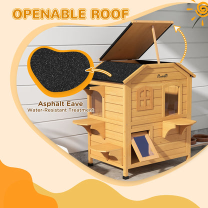 PawHut 2Story Wooden Cat House  Waterproof Outdoor Cat Shelter With Openable Roof Balcony TwoTier D 15