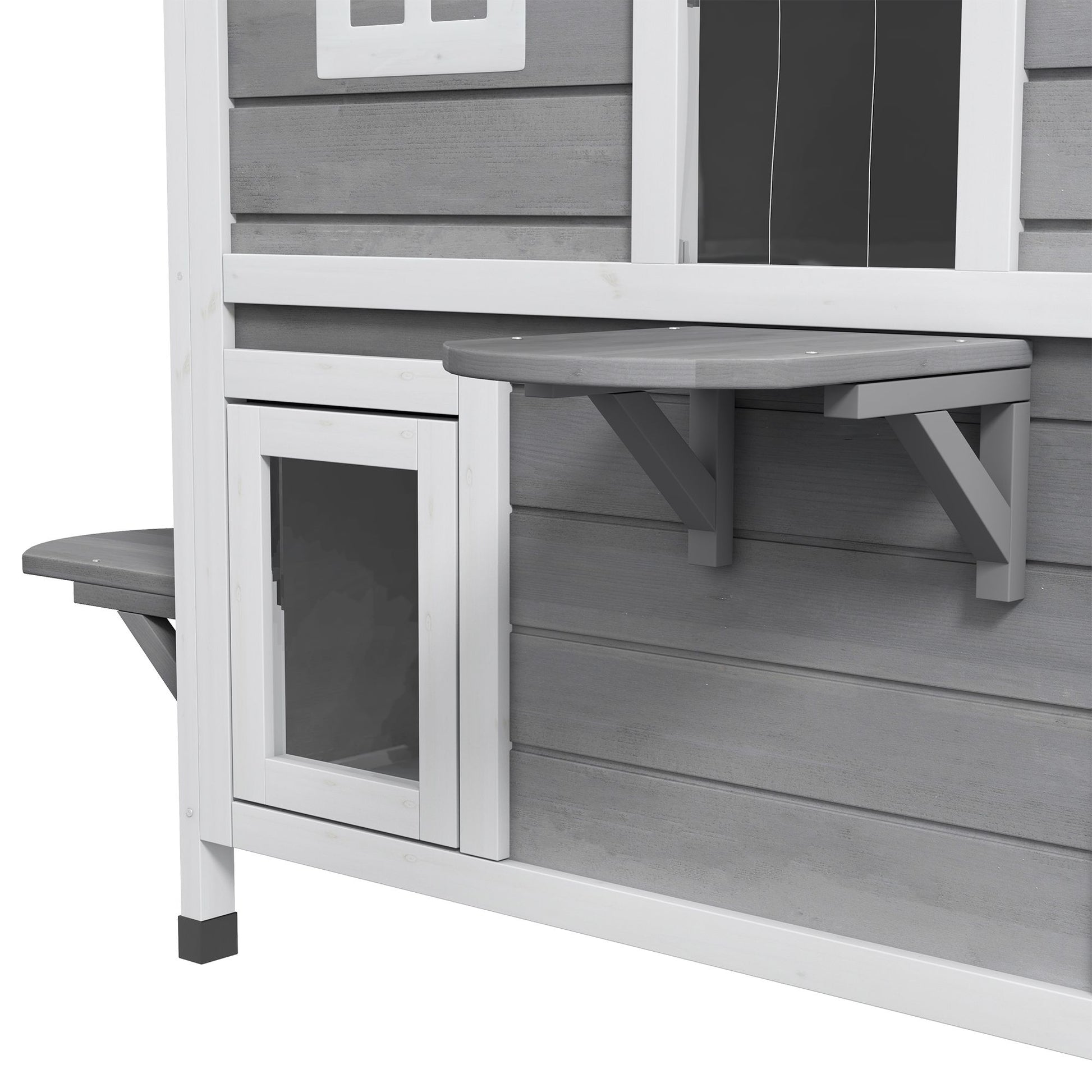 PawHut 2Story Wooden Cat House  Waterproof Outdoor Cat Shelter With Openable Roof Balcony TwoTier D 2