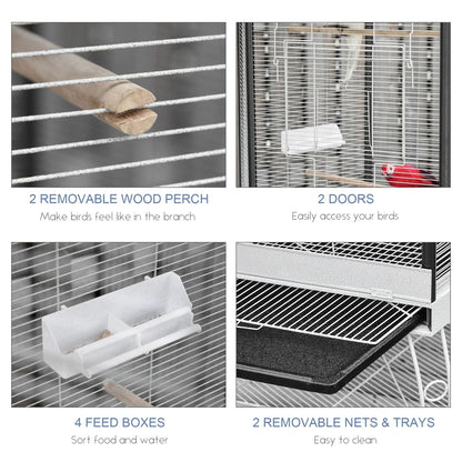 Large Parrot Bird Cage With Stand  Wheels Macaw Aviary For Cockatoo Finch Parakeet 5