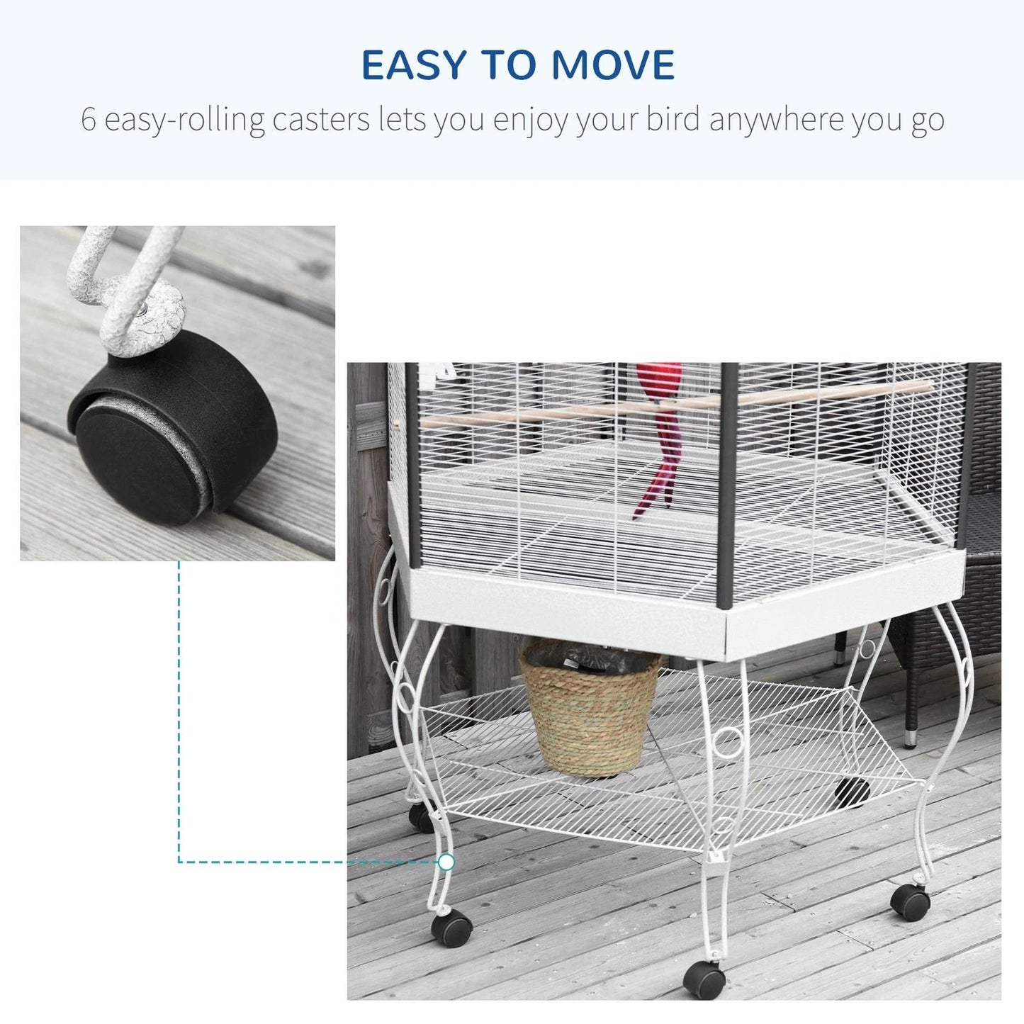 Large Parrot Bird Cage With Stand  Wheels Macaw Aviary For Cockatoo Finch Parakeet 6