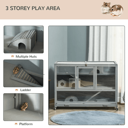 Large Wooden Hamster Cage With Wheels And Seesaw Expansive Small Animal Cage  Habitat 1