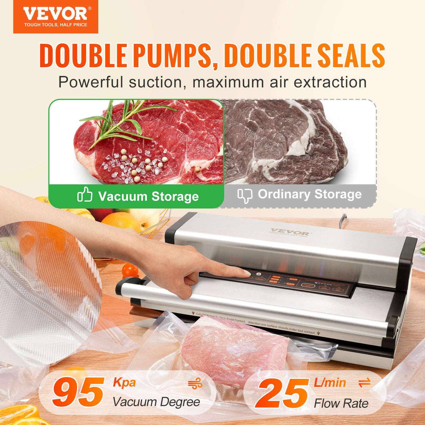 Commercial Vacuum Sealer Machine Multifunction Automatic Food Packaging With Bag Roll Storage  Cutt