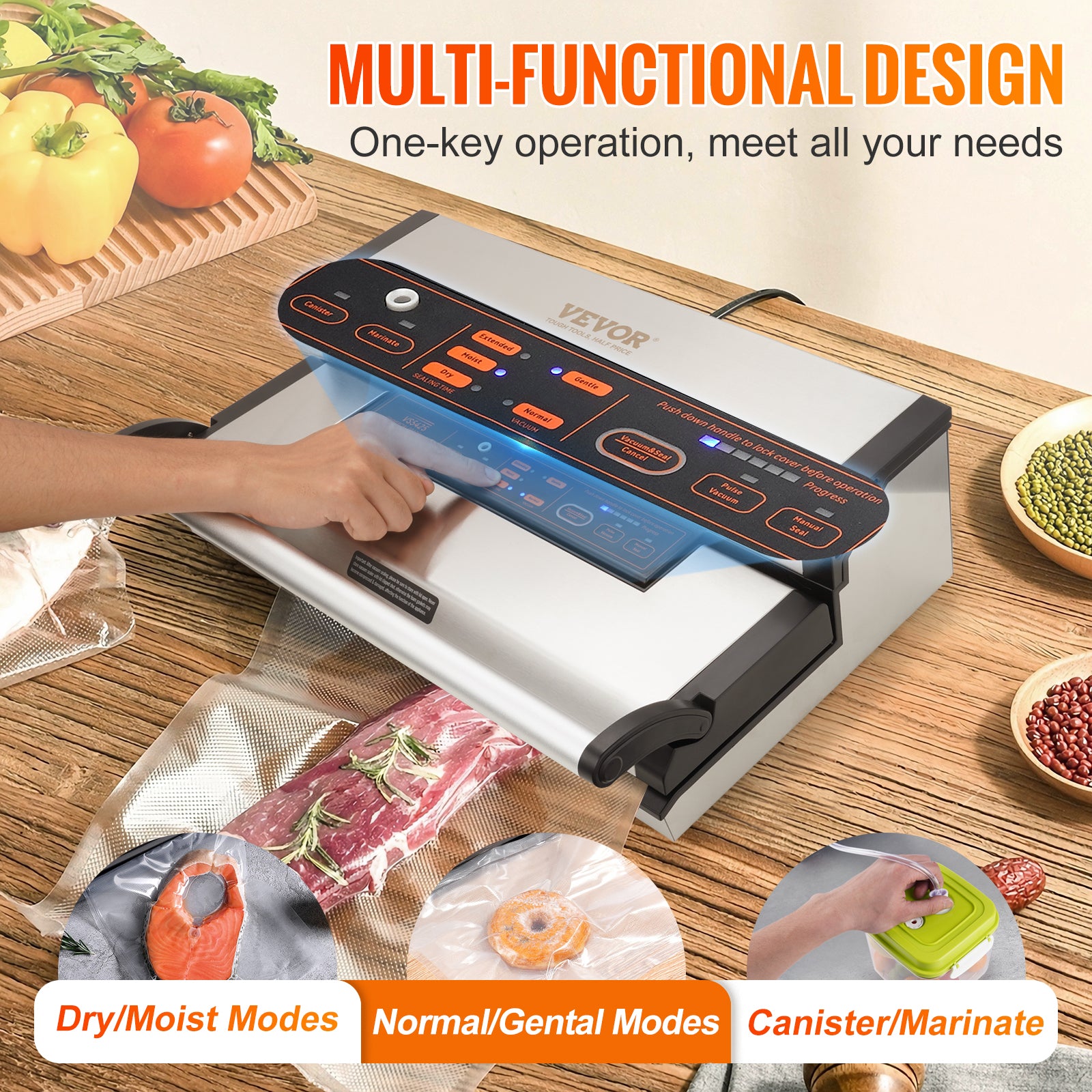 Commercial Vacuum Sealer Machine, Multifunction Automatic Food Packaging with Bag Roll Storage & Cutter for Home Kitchen
