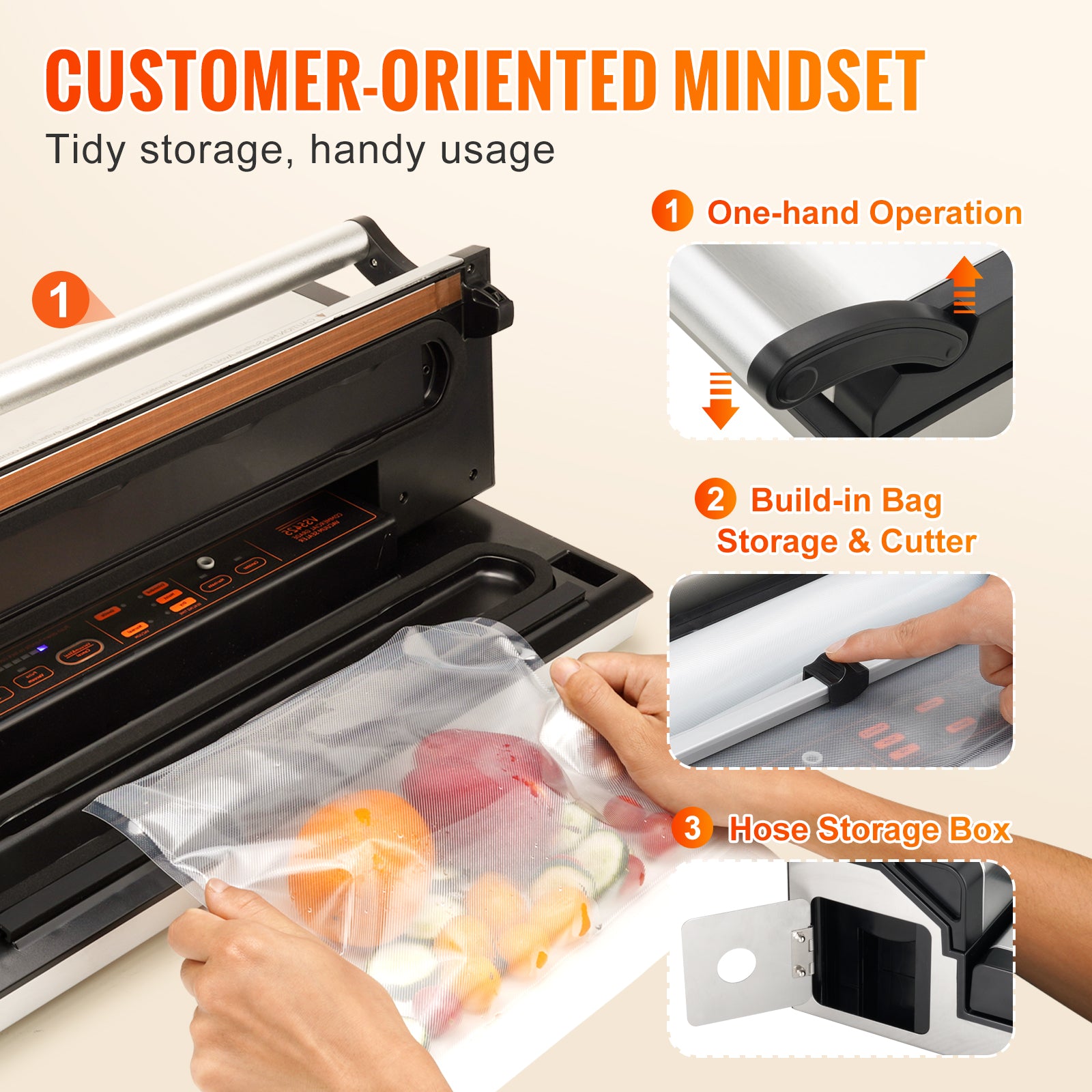 Commercial Vacuum Sealer Machine Multifunction Automatic Food Packaging With Bag Roll Storage  Cutt