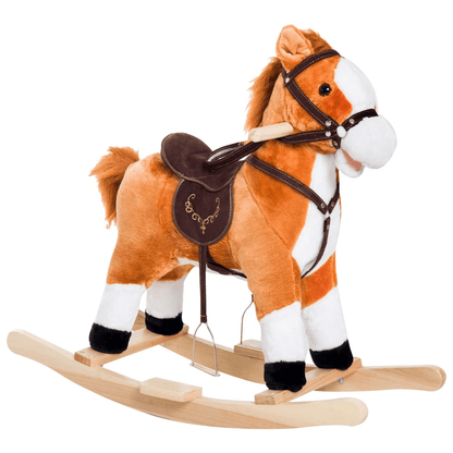 Kids Rocking Horse Plush Ride On Toy With Sound  Moving Tail Classic Child Rocker 1