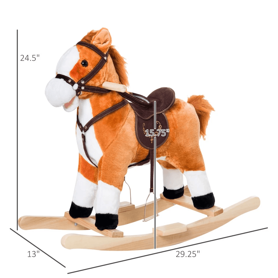 Kids Rocking Horse Plush Ride On Toy With Sound  Moving Tail Classic Child Rocker 2
