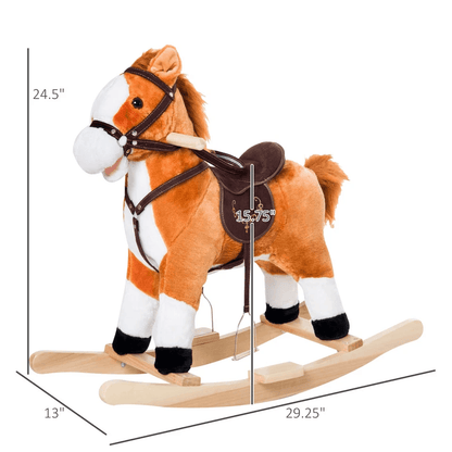 Kids Rocking Horse Plush Ride On Toy With Sound  Moving Tail Classic Child Rocker 2