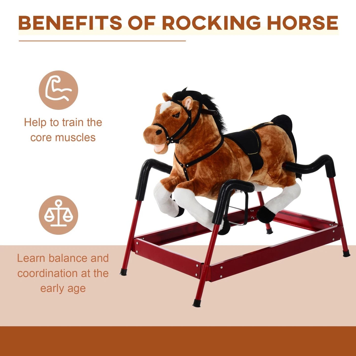 Vintage Rocking Horse Toy Plush Wooden Ride With Sound For Boys  Girls 7
