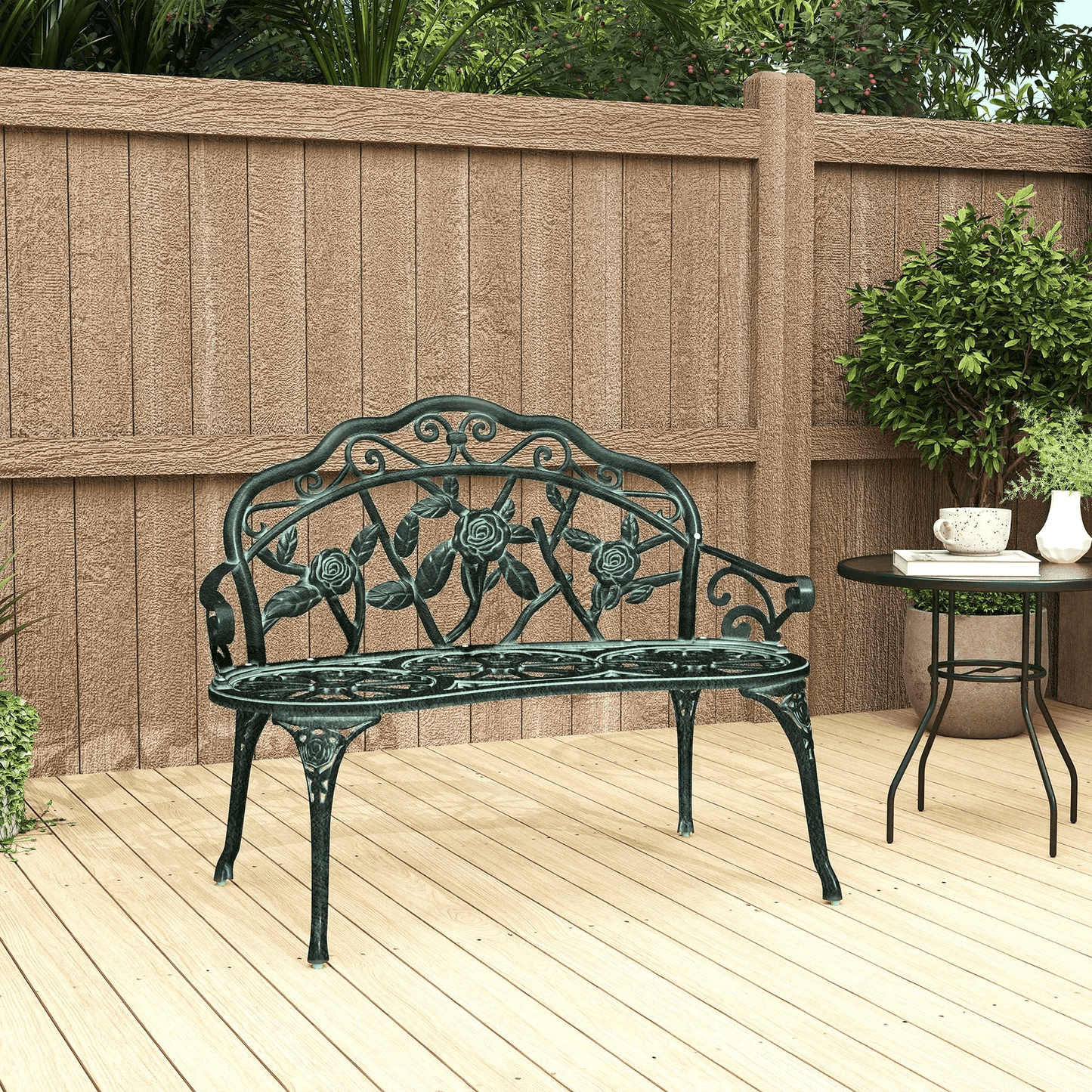 Antique Cast Aluminum Outdoor Patio Garden Bench Rose Design Park Yard Furniture WeatherResistant S