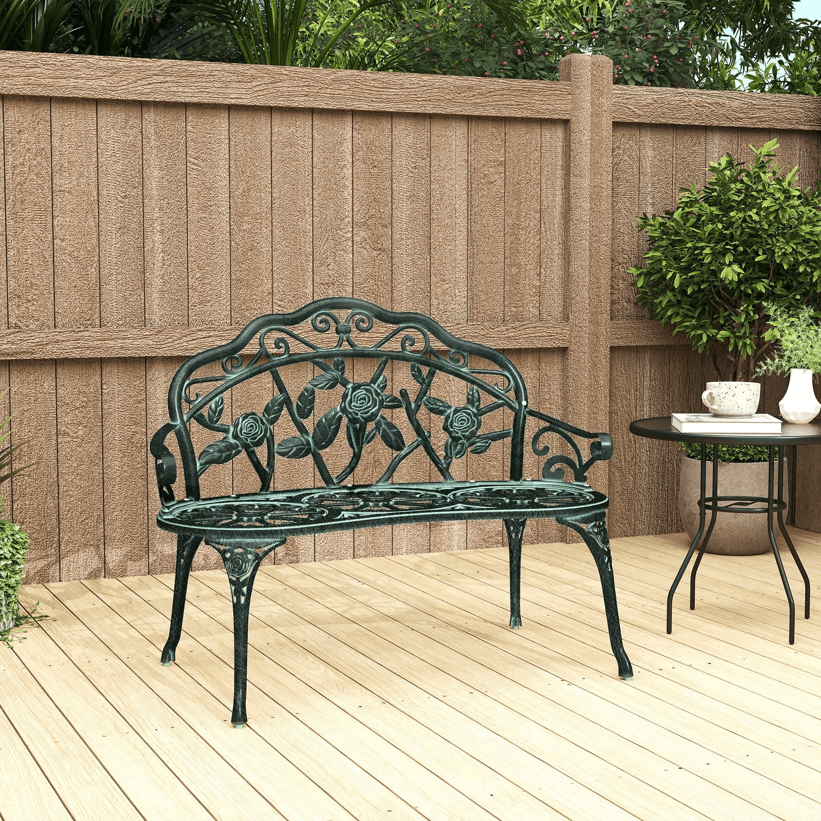 Antique Cast Aluminum Outdoor Patio Garden Bench Rose Design Park Yard Furniture WeatherResistant S