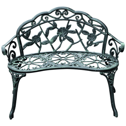 Antique Cast Aluminum Outdoor Patio Garden Bench Rose Design Park Yard Furniture WeatherResistant S