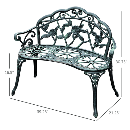 Antique Cast Aluminum Outdoor Patio Garden Bench Rose Design Park Yard Furniture WeatherResistant S
