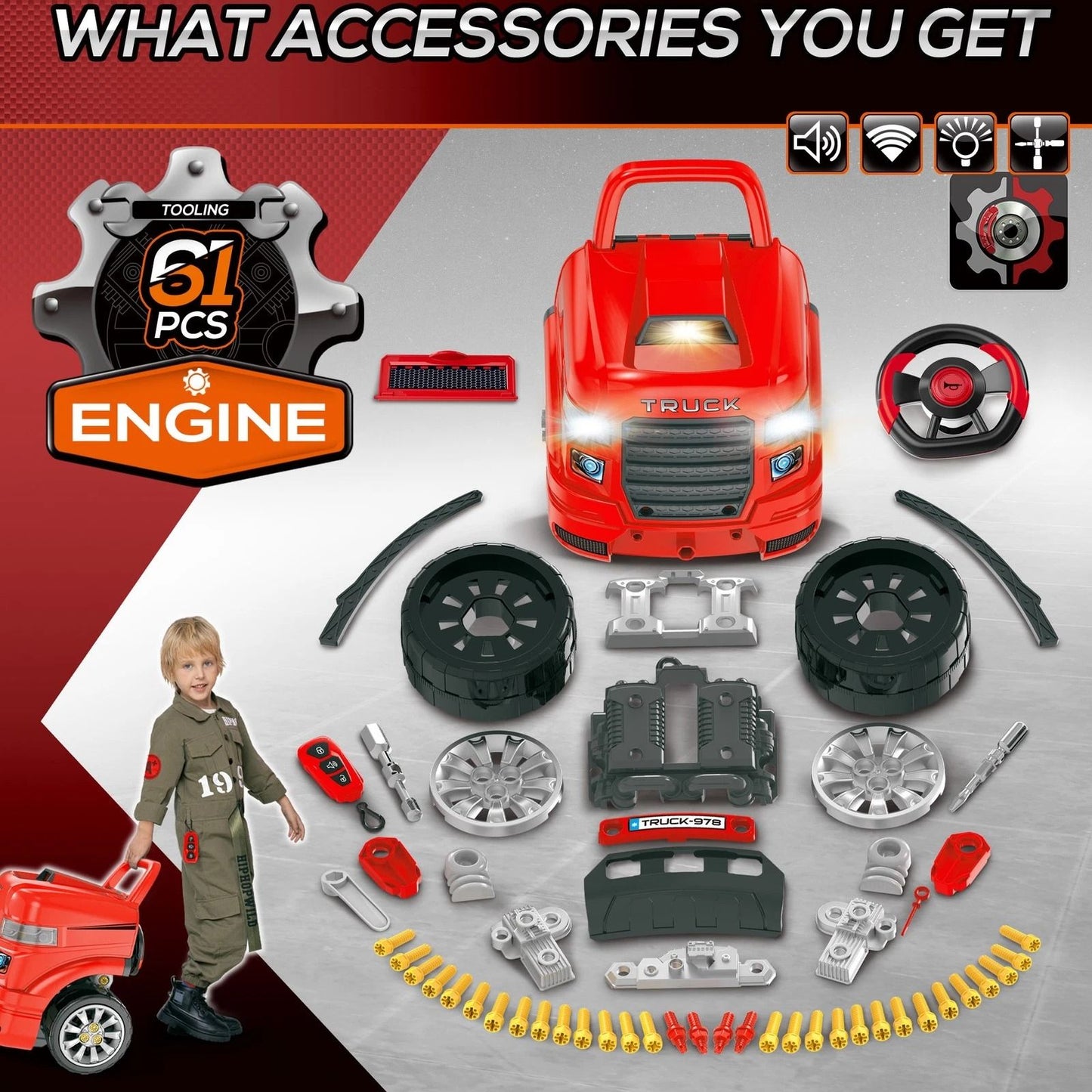 Kids Truck Engine Toy Set Educational Car Maintenance Play For Ages 35 Years 5
