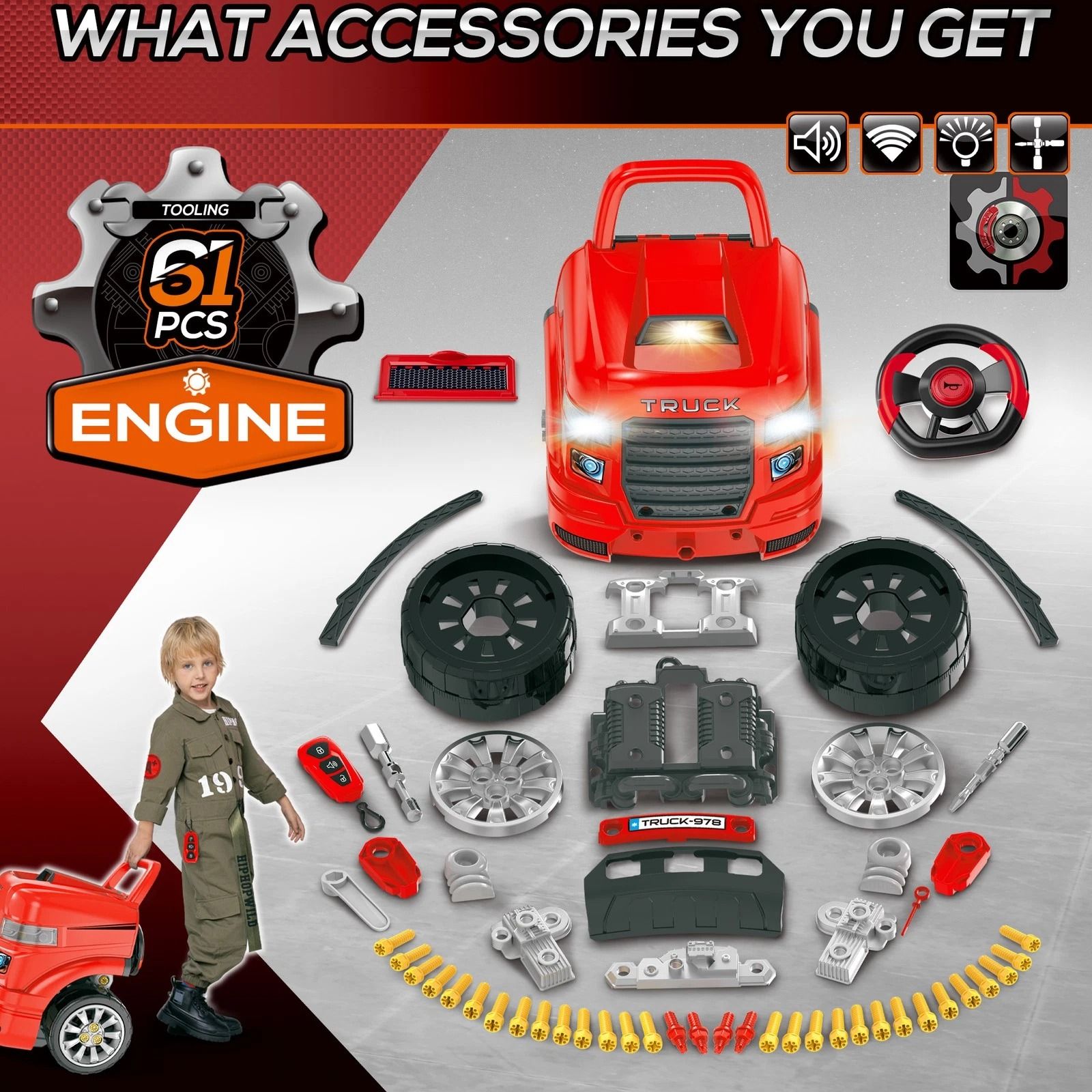 Kids Truck Engine Toy Set Educational Car Maintenance Play For Ages 35 Years 5